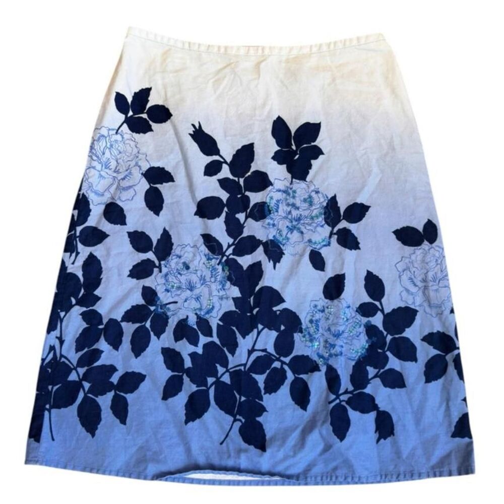Y2K Crazy Horse blue floral midi skirt blue leaves light blue flowers, size 8